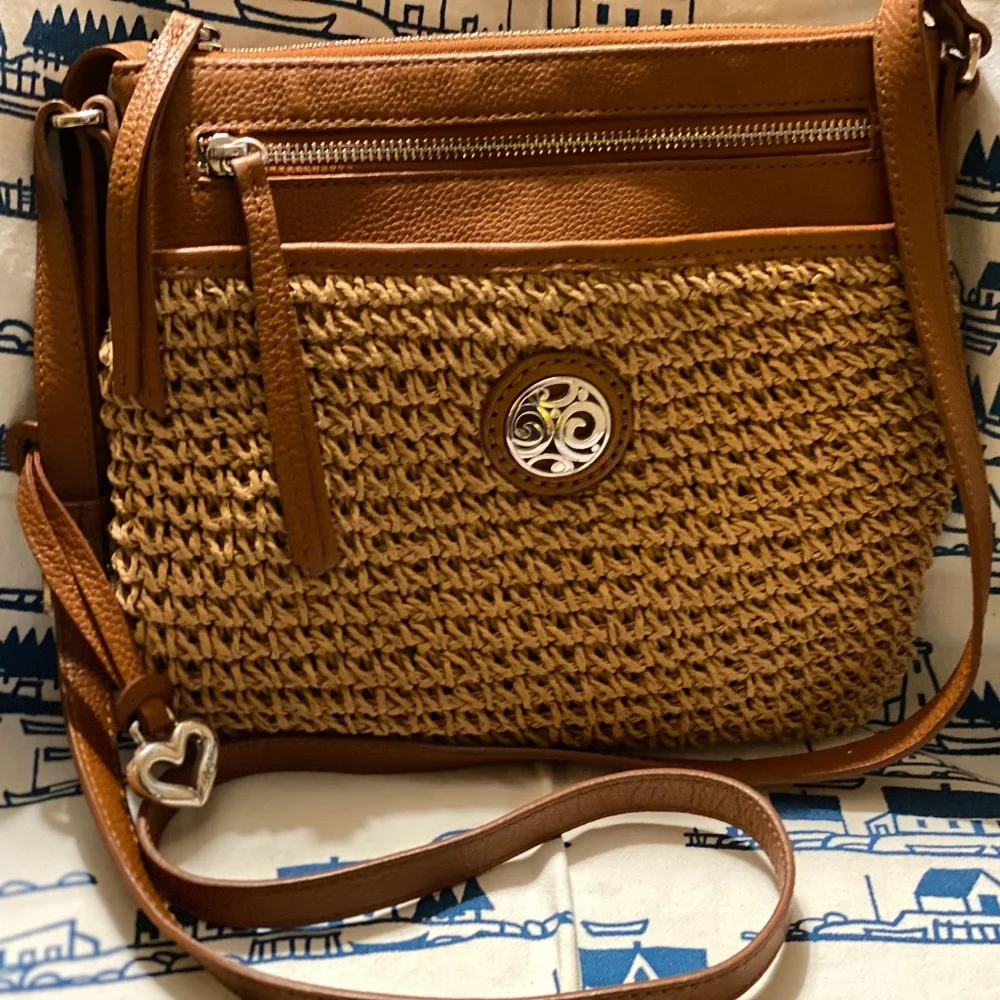 Brighton Woven Tan and Brown Crossbody Bag - Picture 1 of 7